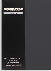 Простыня на резинке Exclusive Premium Jersey 180-200 x 200 см, антрацит, 150 г/м², 100% расчесанный хлопок Мако Traumschloss