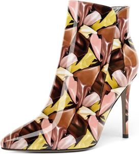 Женские ботильоны MERRORI на молнии с острым носком, однотонные, повседневные, для свиданий, с лаковой отделкой, на шпильке, высоким каблуком 10 см, Brown Yellow Balloon