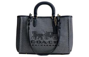 Сумка-шоппер из ткани, на одно плечо, женская, темно-синяя COACH Tubas