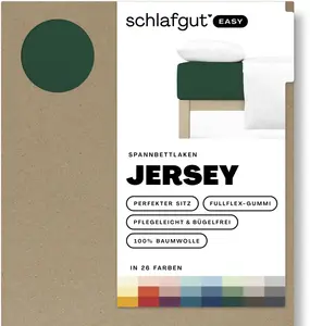 Простыня Schlafgut "EASY из 100% хлопка, мягкая и впитывающая, фирменная простыня", для матрасов высотой до 22 см, размером 90x200, 140x200 или 180x200 см 180-200х200 см, 1 шт., цвет Green Deep