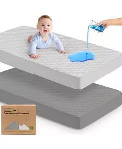 2 чехла для матраса Protect+, водонепроницаемые, стеганые, хлопковые, темно-синего цвета, простыни для детской кроватки Keababies, granite