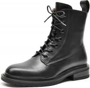 Женские боевые ботинки на шнуровке с боковой молнией, полусапожки с круглым носком ZUYEE, Black