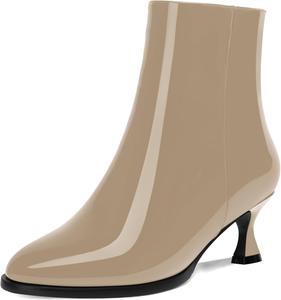Женские ботинки MOVINSTEPS из лакированной кожи с застежкой-молнией, для холодной погоды, школьного стиля, с круглым носком, маленьким каблуком и высоким голенищем, каблук 5 см, Beige
