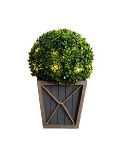 Искусственный шаровидный топиарий из самшита высотой 45 см, устойчивый к УФ-излучению, со светодиодной подсветкой, в декоративном кашпо, для использования внутри и снаружи помещений Nearly Natural, зеленый