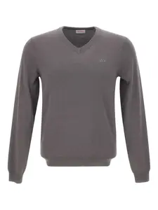 Вышитый свитер с V-образным вырезом Sun68, серый