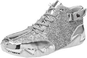 Женские высокие ботинки на шнуровке с плоской подошвой, блестящие повседневные ботинки на шнуровке для улицы, удобные женские ботильоны HCHCTRY, Silver