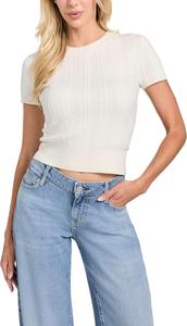 GUESS Женский экологичный короткий рукав Chenille Marcie Cable свитер, Dove White