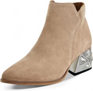 Женские специальные ботильоны YDN с камнями, на высоком каблуке, заостренный носок, массивный каблук, боковая молния, V-образный вырез, нарядные ботильоны на каждый день, размеры 4-16 US, Beige