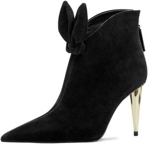 Женские модные ботильоны YDN, заостренный закрытый носок, декоративный узел, массивный каблук конус, молния сзади, обувь для вечеринок и повседневной носки, размеры US 4-16, Black