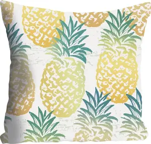 Декоративная подушка Queence "Janni", с ананасом, чехол без наполнителя, 1 шт 40х40 см, цвет gelb + bedruckt