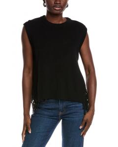 Минни Роуз Свитер-жилет с боковой бахромой из кашемира Minnie Rose, черный