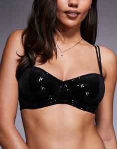 Бюстгальтер-балконет на косточках ASOS DESIGN Fuller Bust Brie с пайетками, черный