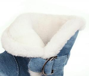 Женские ботильоны Uniquelly зимние для женщин с низким широким каблуком, подкладкой из меха, круглым носком, пряжкой, удобные, легко надеваются, теплые джинсовые ботинки, Light Blue