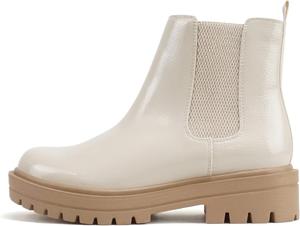 Soda Pilot ~ Женские ботильоны челси с низким каблуком на массивной подошве с двойной эластичной вставкой, Bone Patent