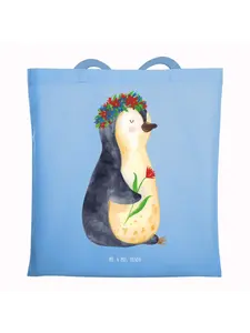 Сумка для переноски Mr & Mrs Panda Pinguin Blumen ohne Spruch, небесно-синий