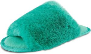 Женские плюшевые тапочки Jessica Simpson с открытым носком и искусственным мехом с эффектом памяти, Sea Green
