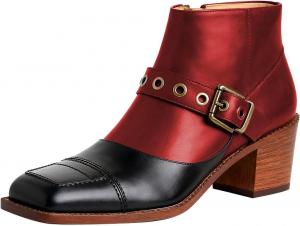 Женские ботильоны FOWT с квадратным носком, на щиколотку, с массивным низким каблуком, декоративной строчкой, боковой молнией, в стиле ретро, размеры 4-16 США, Black/Red