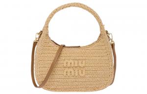 Футболка Wander Series Threading Needle Woven Fabric Hobo, Плечевая Сумка, Женская Классическая Бежевая MIU MIU