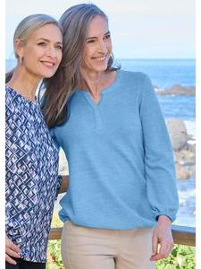 Блузка из джерси, элегантная блузка с декоративной отделкой, круглый вырез горловины, синего цвета. GOLDNER