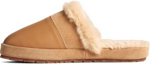 Женские мюли Sperry Cape May - тапочки из коровьей замши с верхом из цельнозерновой кожи, резиновой подошвой и подкладкой из искусственного меха, Tan