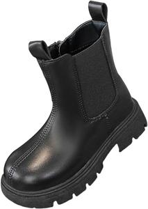 Детские базовые однотонные боевые ботинки для девочек, с боковой молнией, на рифленой подошве, зимние повседневные легкие ботильоны Generic, Black