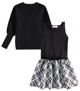 Платье-свитер с поясом Monnalisa, Nero + Panna