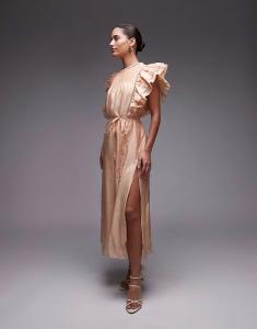 Платье мидакси & Other Stories с защипами на лифе и двойными оборками на рукавах бежевого цвета