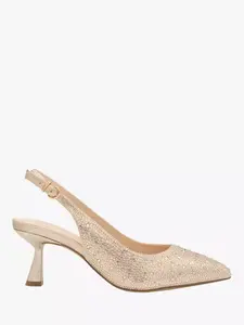 Туфли-лодочки Paradox London Fiora Wide Fit Diamante Kitten Heel Slingback, цвет champagne