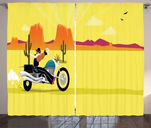 Штора ABAKUHAUS "Мотоцикл в деревенском стиле", мультяшный "Велосипедист в пустыне", универсальная ленточная штора для гостиной с петлями и крючками, 280 x 225 см, разноцветная Abakuhaus