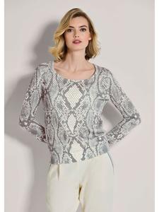 MADELEINE Ажурный свитер с уникальным принтом в бело-серебристо-серой расцветке