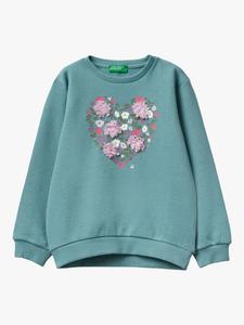 Детский хлопковый джемпер с цветочным принтом и сердечками Benetton, Green