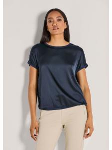 MADELEINE Блестящий топ с трикотажной вставкой темно-синего цвета