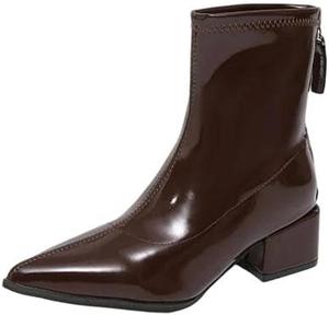 Женские винтажные облегающие ботильоны на низком каблуке, короткие ботинки, мода осень-зима Generic, Brown