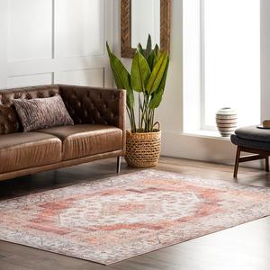 Ковер nuLOOM, 153 x 244 см, с машинной стиркой, устойчивостью к пятнам и противоскользящей основой, низкопрофильный для гостиной, спальни и столовой, Dania Rust