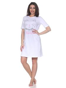 Ночная рубашка с короткими рукавами и принтом кошек, размеры 125 214 380, цвет белый NORMANN