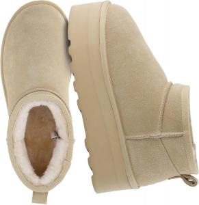 Женские ботильоны на платформе CUSHIONAIRE Hippy - натуральная замша, искусственный мех внутри, уютный зимний вариант на молнии, удобная обувь, доступна в широких размерах, Sand