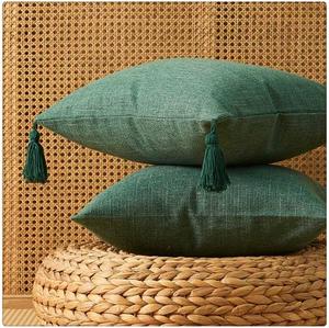 Generic Декоративная наволочка из льна и хлопка с кисточками бежевая для дивана Gray