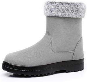 Женские зимние ботинки с флисом, теплые ботильоны до середины икры, повседневные утепленные ботинки на молнии, ортопедические, мягкая обувь на осень для женщин Generic, #C08-Grey