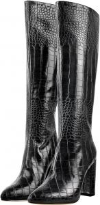 Женские сапоги LISHAN из кожи змеи с массивным 10 см каблуком и вставкой под крокодила, средней длины, Black Knee High Heel