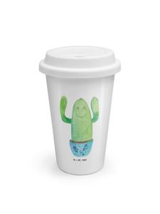 Mr. & Mrs. Panda Кофейная кружка ToGo с изображением кактуса и надписью «Happy» (без слогана) белого цвета