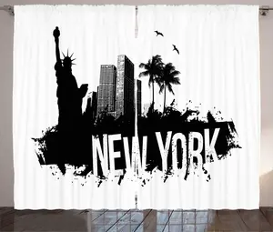 Шторы ABAKUHAUS NYC Scene Rustic, Cool Kalli Layout, универсальные ленточные шторы для гостиной с петлями и крючками, 280 x 225 см, цвет: темно-серый и белый Abakuhaus