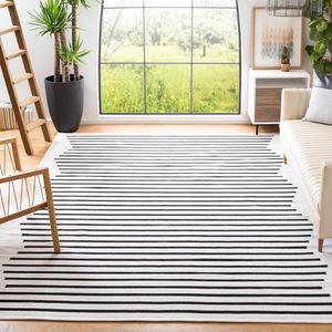 Ковер SAFAVIEH, 92 x 153 см, Montauk Collection, Ivory & Black, ручной работы, плоское плетение, бохо-кантри, хлопок, современная полоска, идеально для помещений с высокой проходимостью: прихожая, гостиная, спальня (MTK313A)