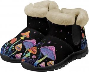 Зимние ботинки на архоподдержке для женщин, плюшевые пушистые снежные ботиночки, теплые, противоскользящие, для улицы, размеры 6-12 Pointodoor, Colored Mushroom-Black