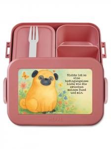 Mr. & Mrs. Panda Ланчбокс с изображением мопса и надписью пастельно-красного цвета