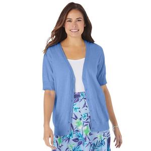 Женщина в женском легком кардигане больших размеров с короткими рукавами и v-образным вырезом Woman Within, цвет French Blue