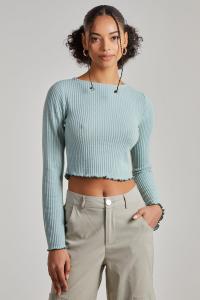 Мягкий широкий топ в рубчик с начесом и длинными рукавами Pink Vanilla, зеленый