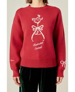 Женский свитер "Манхэттен Коктейль" English Factory, Dark red/white