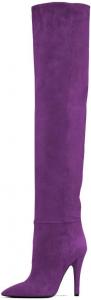 FSJ Женские сексуальные ботфорты выше колена на конусообразном высоком каблуке, эластичные зимние туфли для платья, размер, Purple