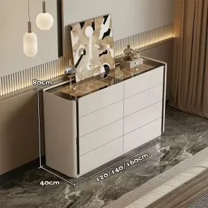 Yu Senyi Комод 160 см для спальни из массива дерева с подсветкой, 8 ящиков, теплый белый цвет