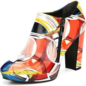 Женские модные ботильоны XYD с массивным каблуком и платформой, зауженный носок, боковая молния, обувь для вечеринок и работы, Multicolor